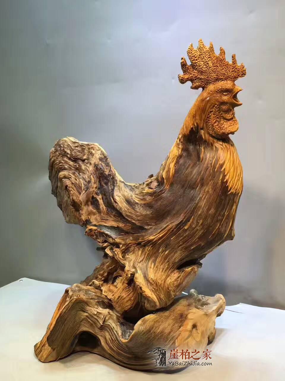 崖柏根雕《大公鸡》造型生动形象 创意礼品摆件-1