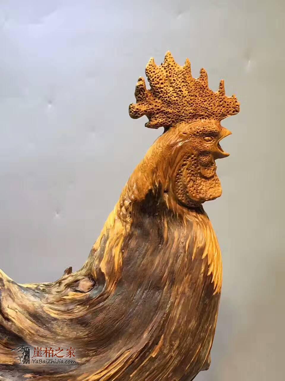 崖柏根雕《大公鸡》造型生动形象 创意礼品摆件-3