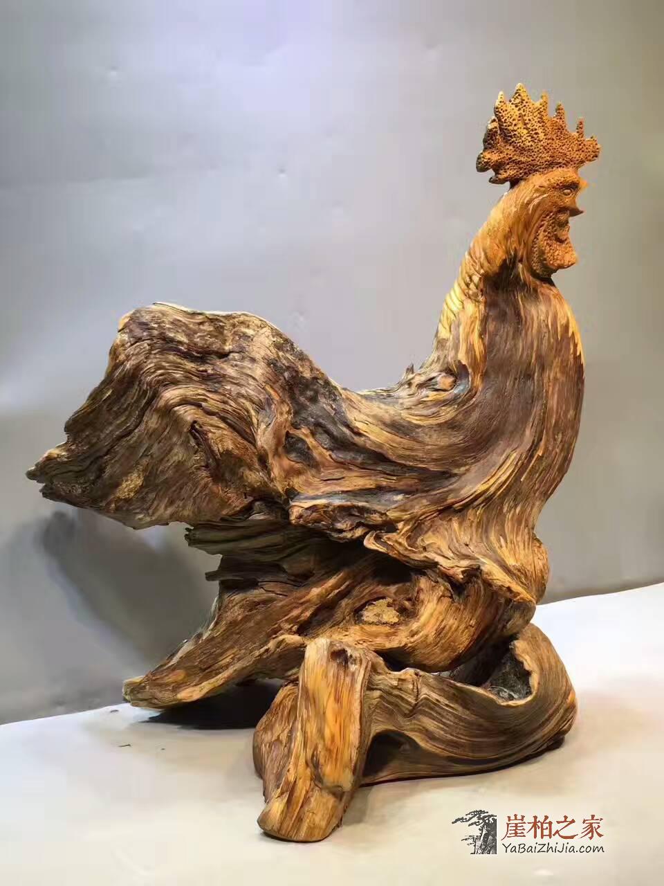 崖柏根雕《大公鸡》造型生动形象 创意礼品摆件-4