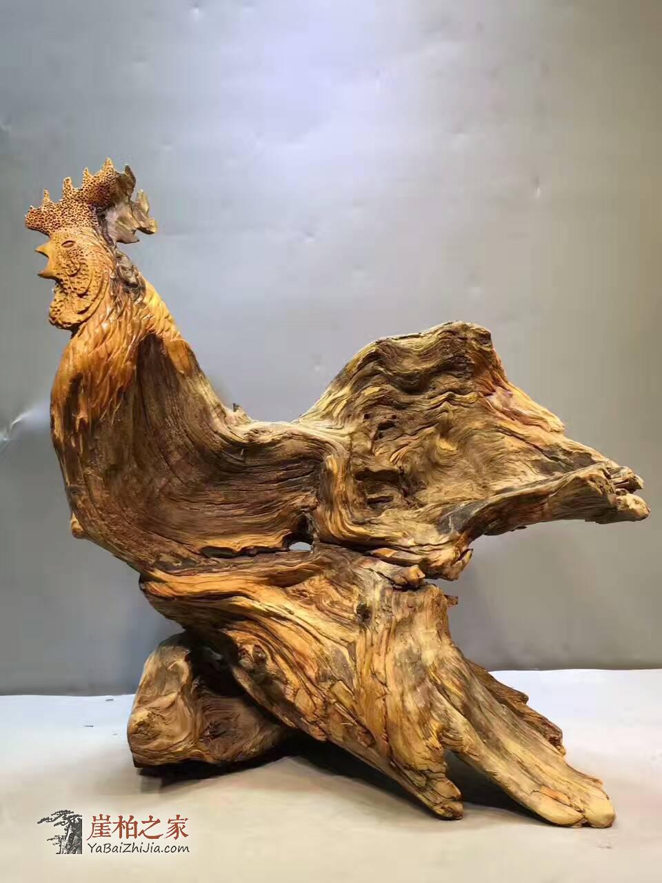 崖柏根雕《大公鸡》造型生动形象 创意礼品摆件-6