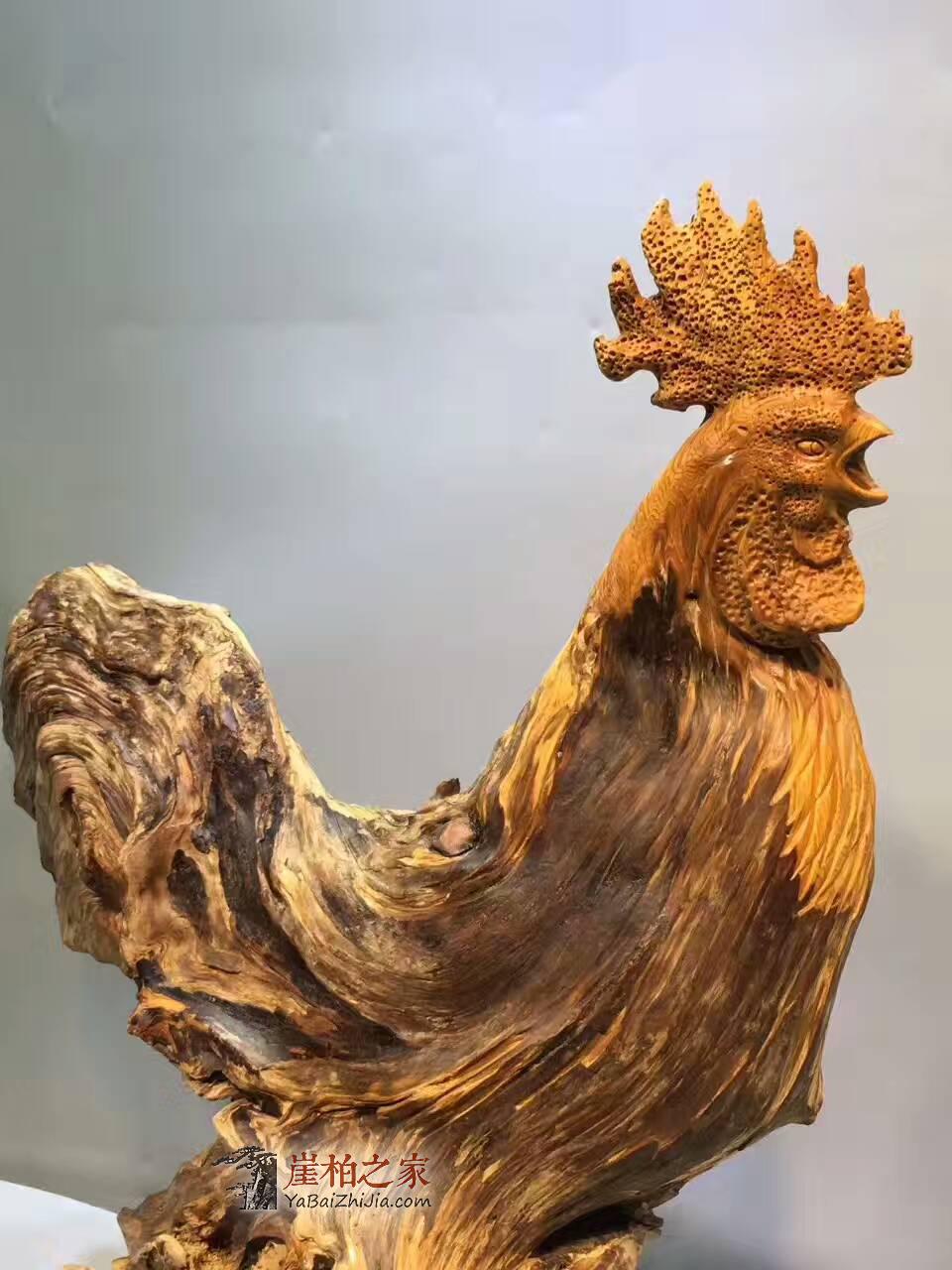 崖柏根雕《大公鸡》造型生动形象 创意礼品摆件-8