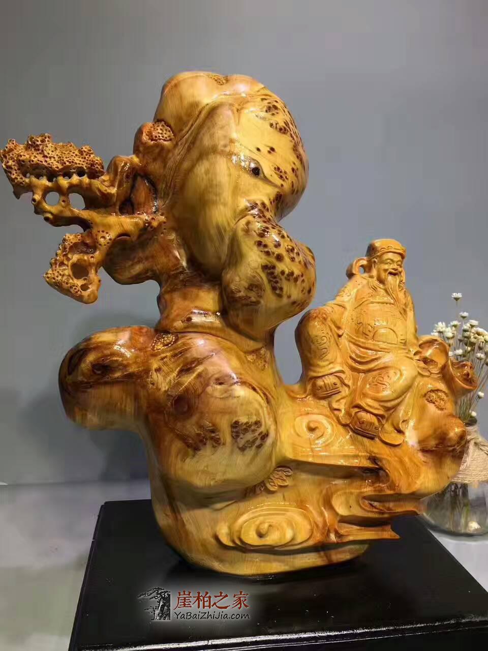 爆瘤崖柏原料雕刻的《财神》 招财风水摆件首选-9