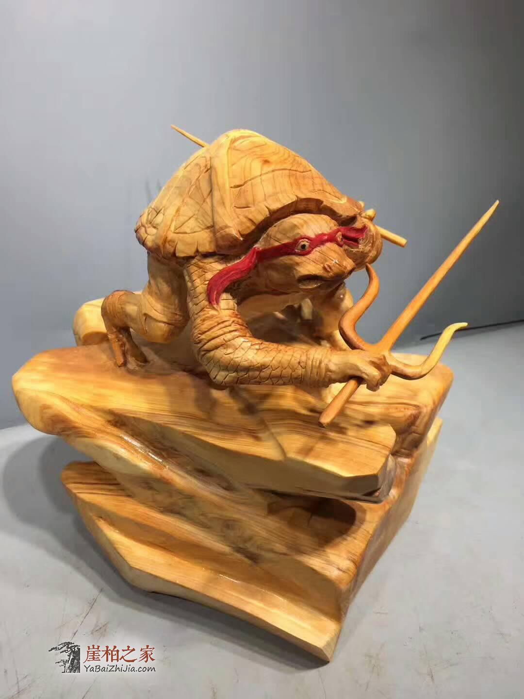 崖柏《忍者神龟》创意独特礼品 雕工细致栩栩如生-3