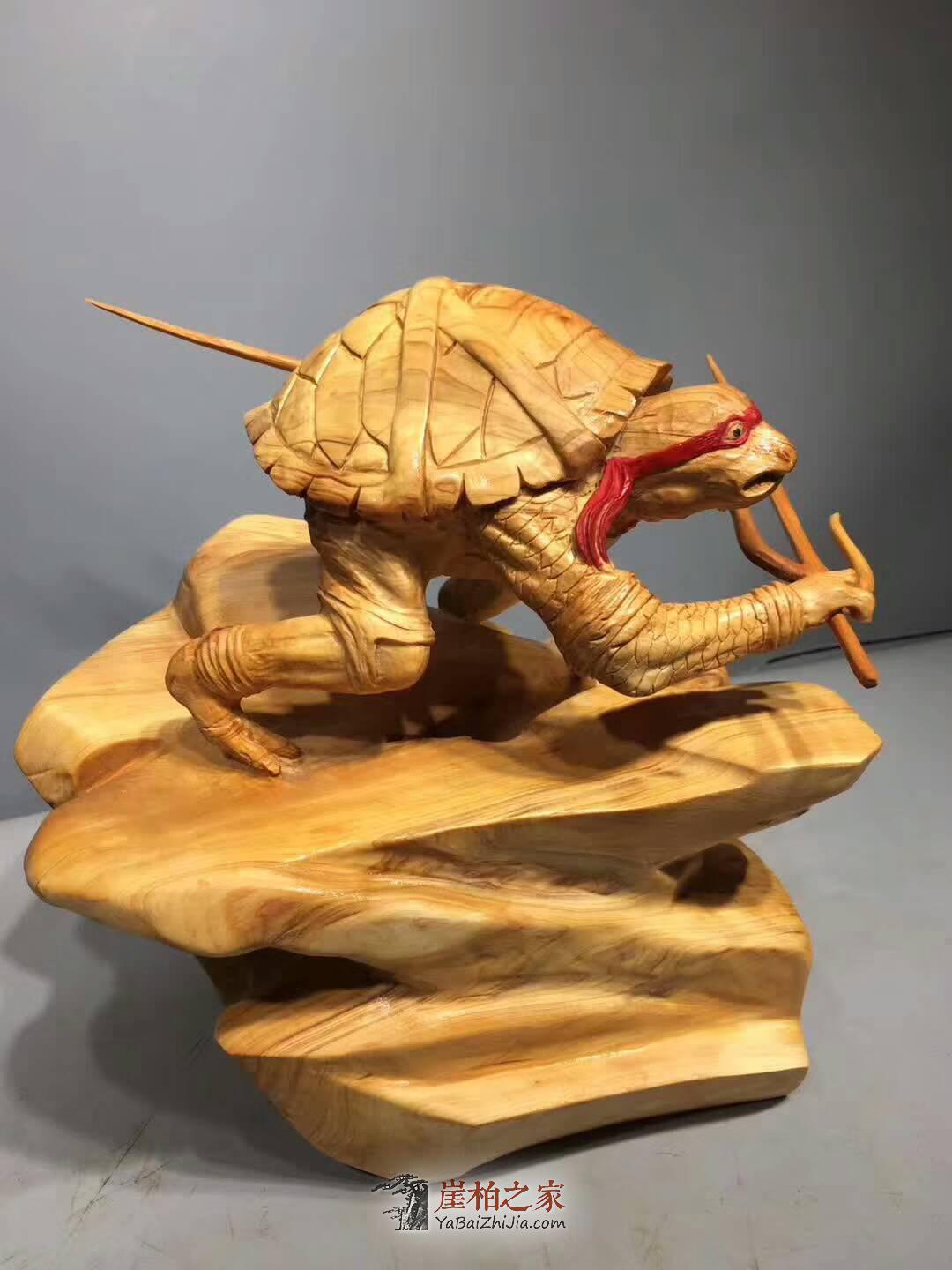 崖柏《忍者神龟》创意独特礼品 雕工细致栩栩如生-4