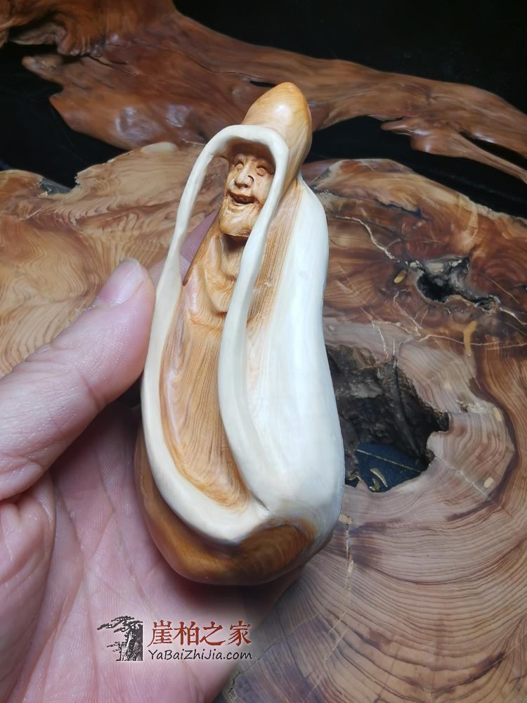 太行老料崖柏长眉罗汉根雕手把件木制雕刻手玩件-3